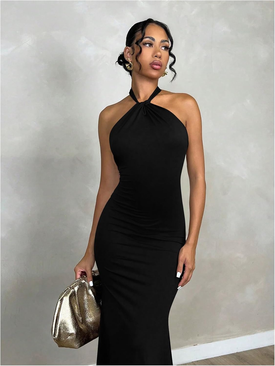 SOLY HUX Women's Bodycon Maxi Dress Halter Neck Sleeveless Backless Twist Party Club Going Out Long Dresses - Image 3