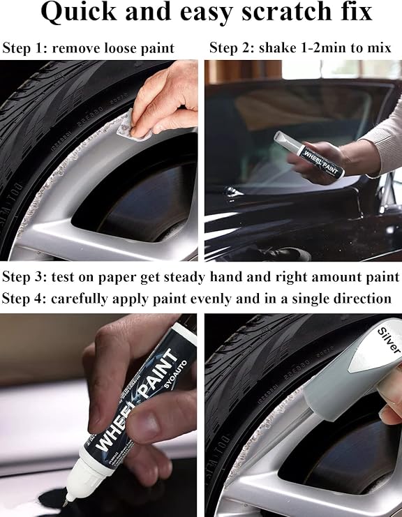 SYOAUTO Silver Rim Touch Up Paint Rim Scratch Repair Pen Wheel Touch Up Paint Car Rim Paint Pen Universal Color Silver Wheel Paint (Silver)