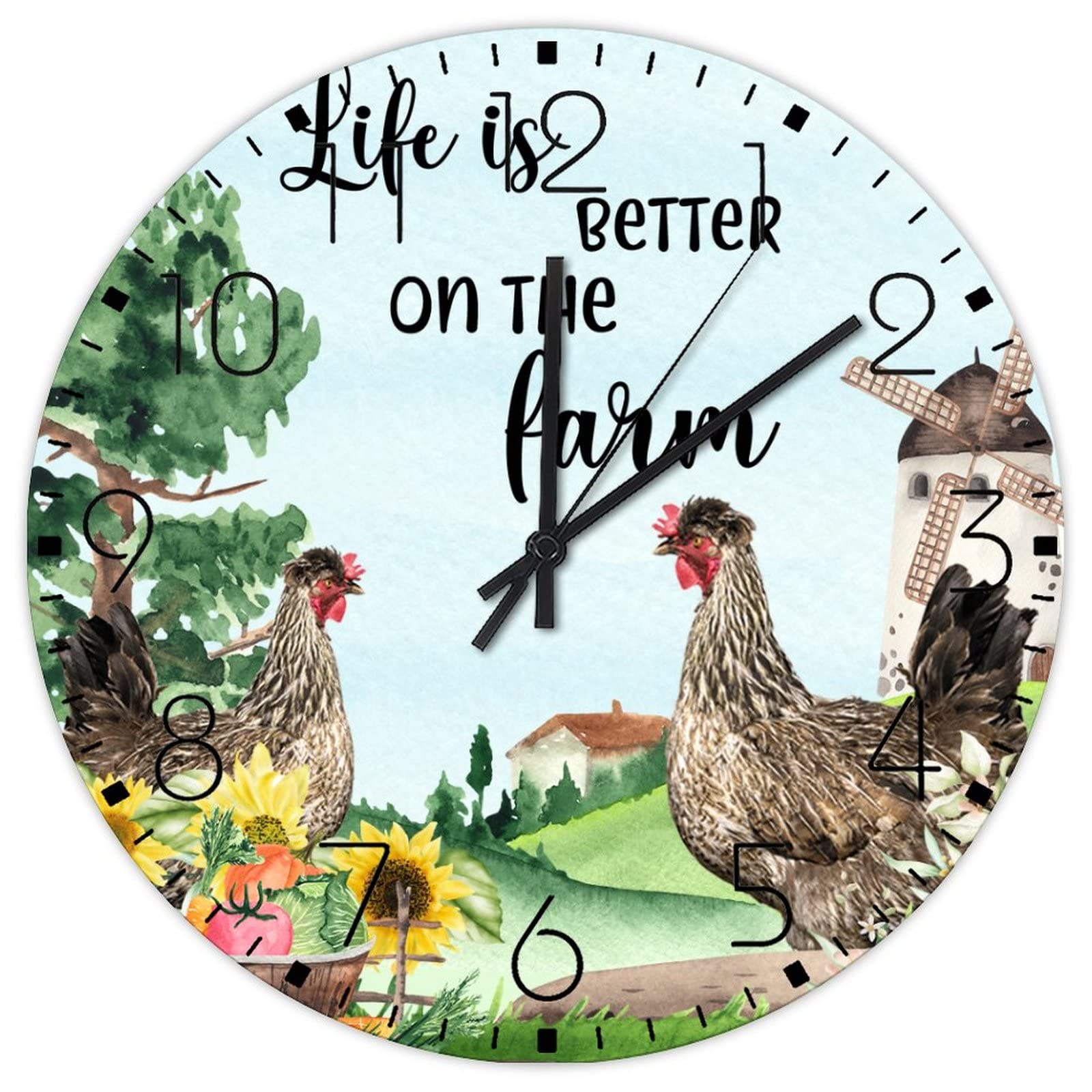 Horloge murale artistique coq et poule pour décoration d'intérieur