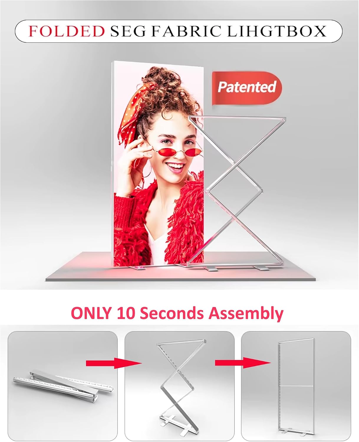 Instant-Lit up LED Display Banner Stand For Tradeshows Advertising-Customize Your Logo With Folding/Unfolding Lock and Set Backlit luminescent Display Signage for Retail Shops -Easy Foldable Lightup Backdrop for Saloons, Restaurants and Events (Instant-Lit Display)