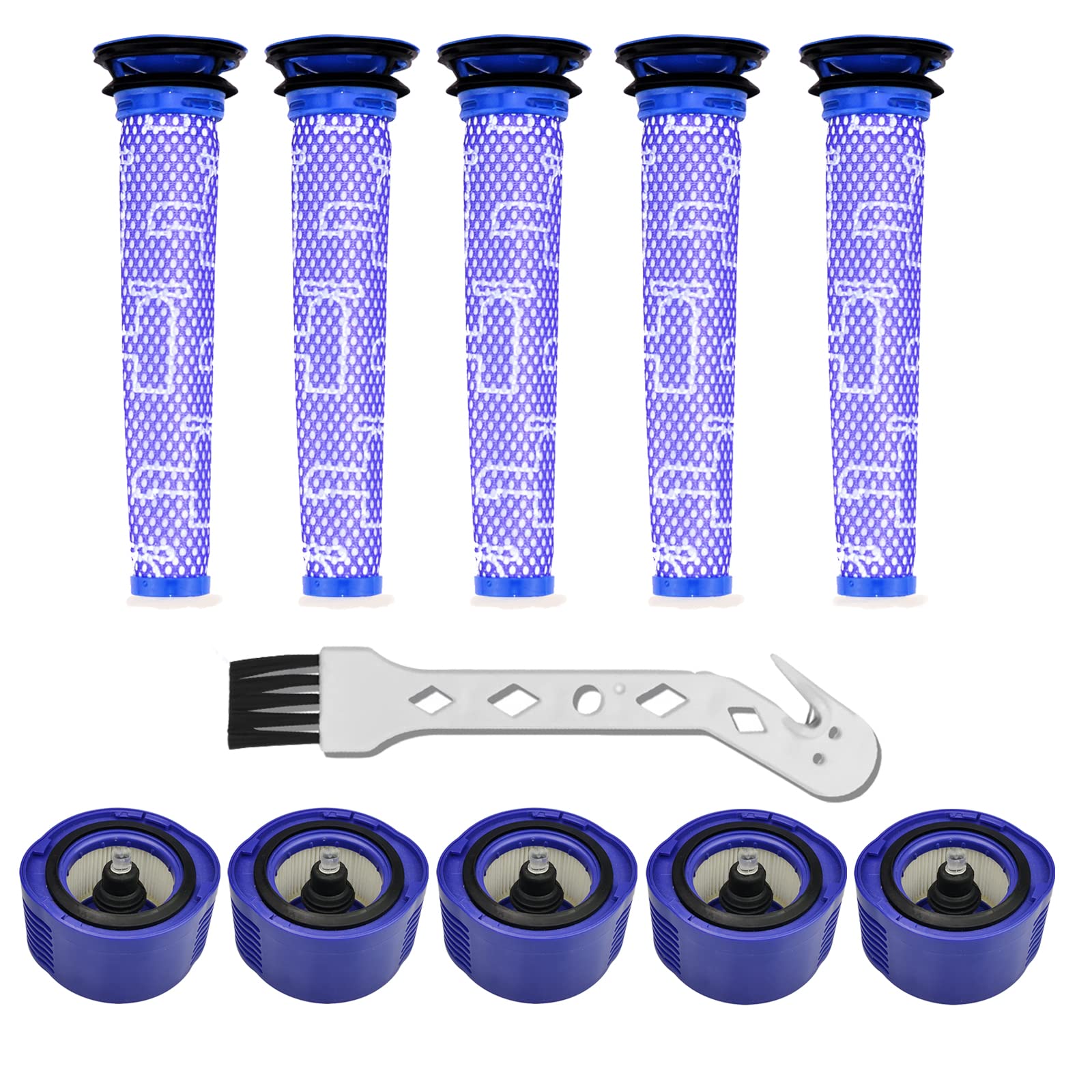 11 Packs Accessories Replacement for V6 Absolute Vacuums V6 Absolute Cordless Stick Vacuum Part 965661-01 & 966741-01 (5 HEPA Vacuum Filter & 5 Pre Filter & 1 Brush)