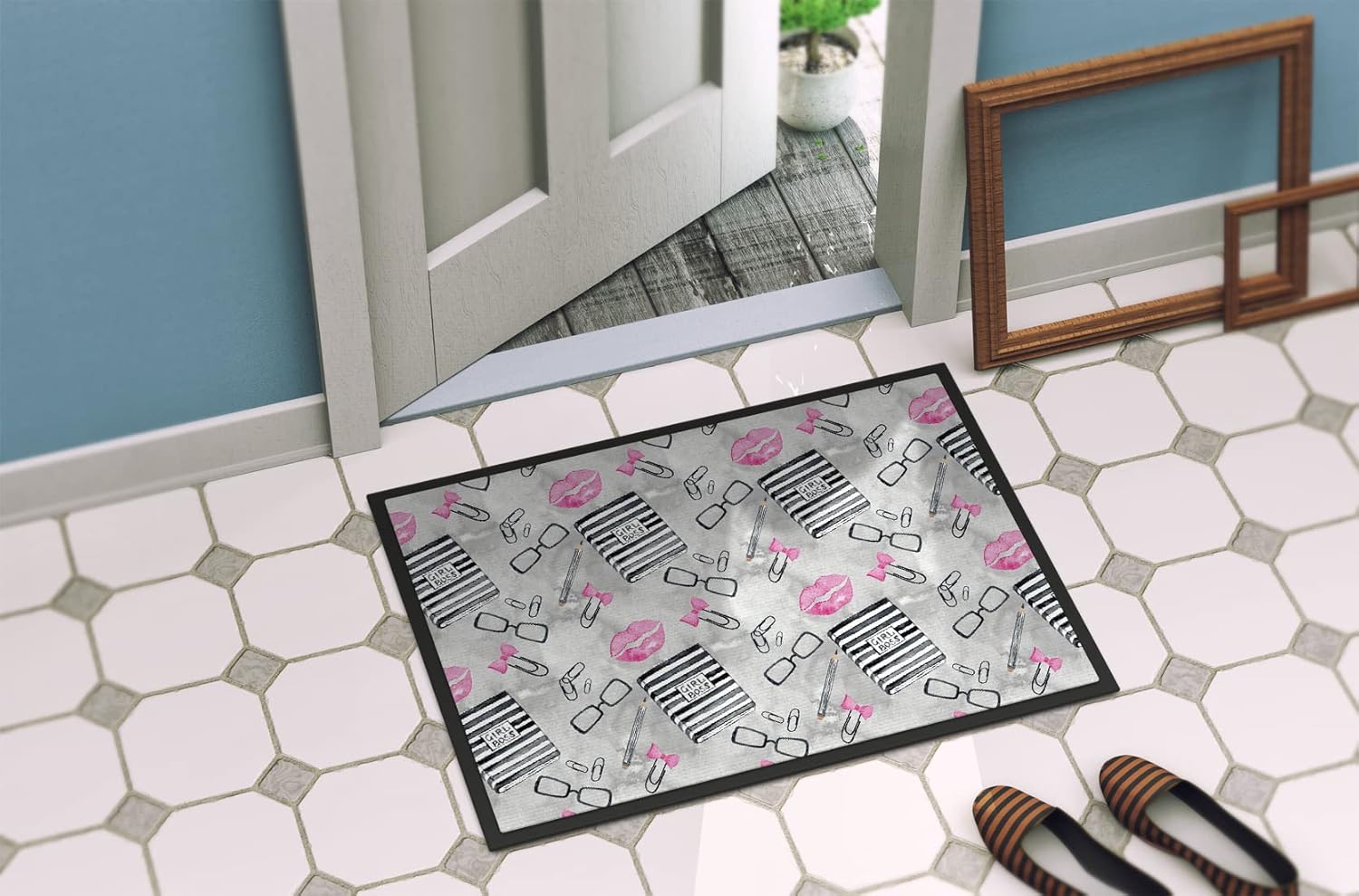 Caroline's Treasures BB7545MAT Watercolor Girl Boss Journaling Doormat 18x27 Front Door Mat Indoor Outdoor Rugs for Entryway, Non Slip Washable Low Pile, 18H X 27W
