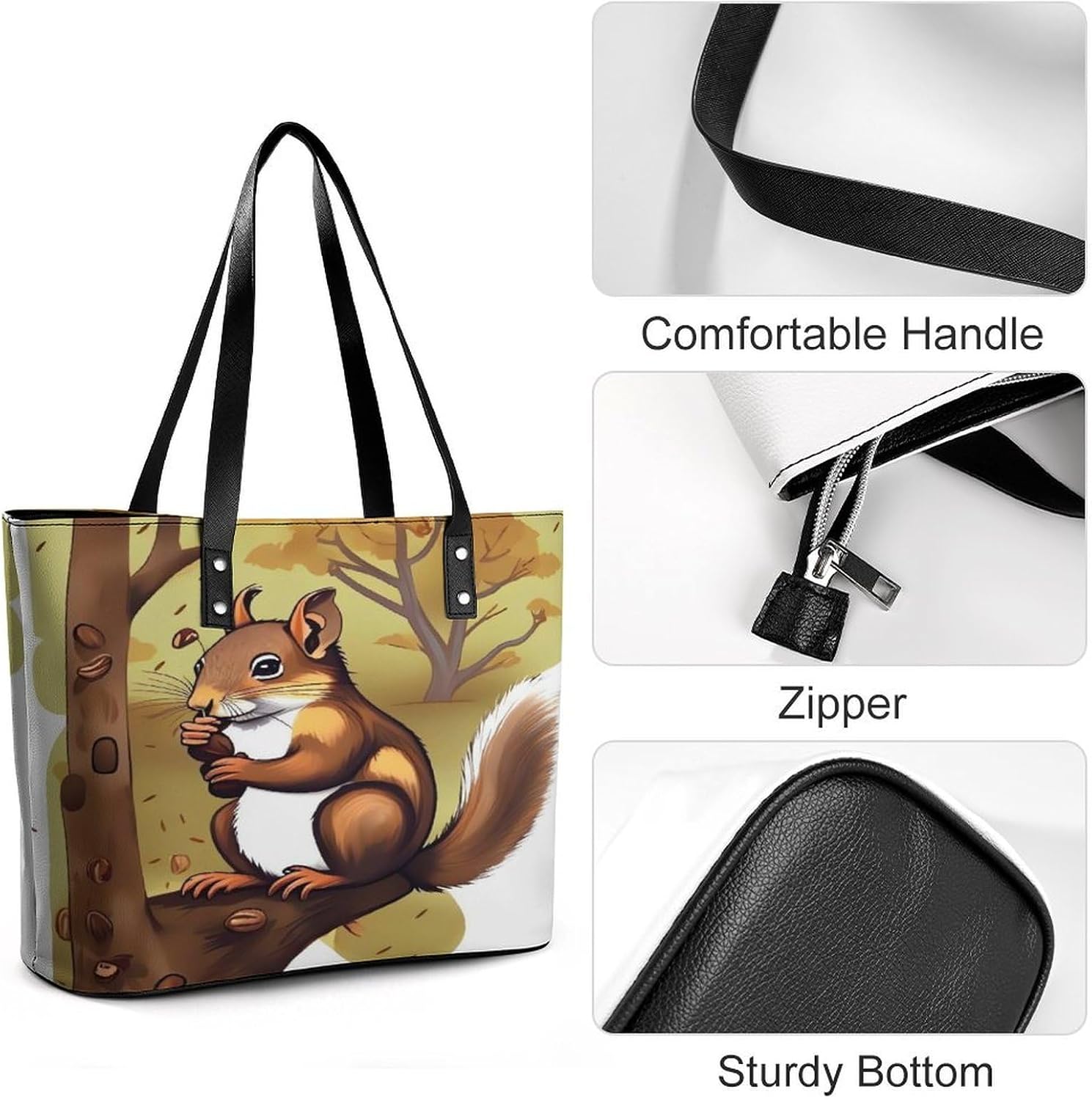 Nut-eating Squirrel Tote Bag for Women Top Handle Large Size Satchel Purse Ladies Chic Shoulder Bag Aesthetic Leather Shoulder Handbag for Work Travel Cute Casual Message Bags
