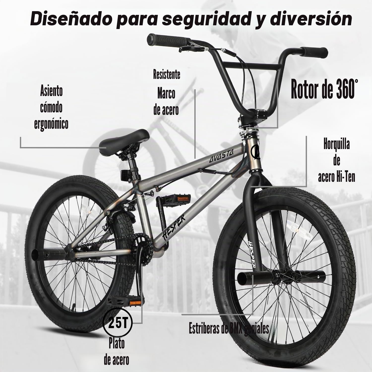 AVASTA Bicicleta infantil BMX Freestyle BCG3009YS20gy,Gary,20 pulgadas (50,8 cm)