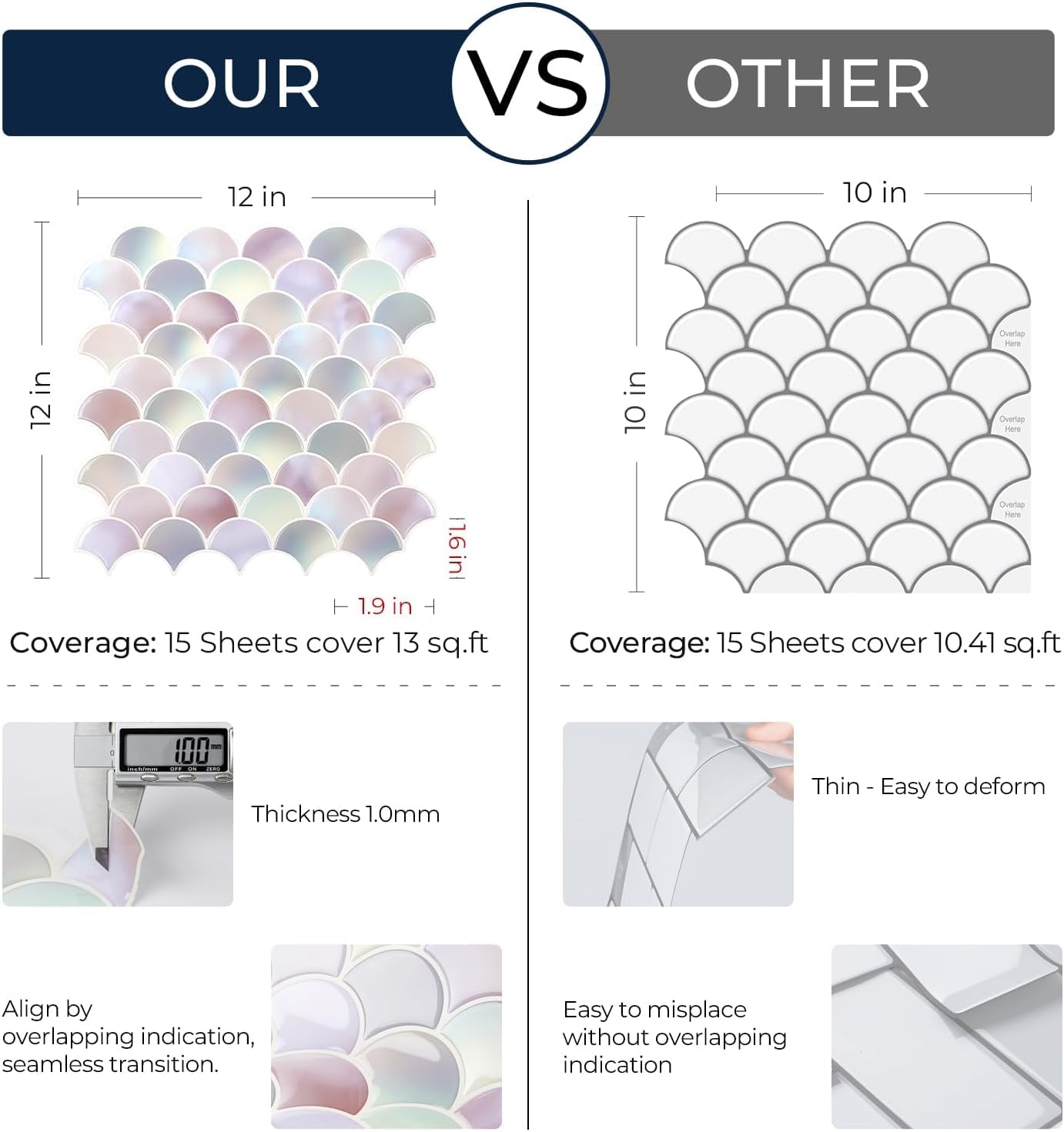 FunStick 15 Pcs Fish Scale Peel and Stick Tile Backsplash for Kitchen Bathroom Pink Wall Tiles 12"x12" Renter Friendly Self Adhesive Back Splashes Stick on Tile Stickers for Shower Tiles Laundry Room