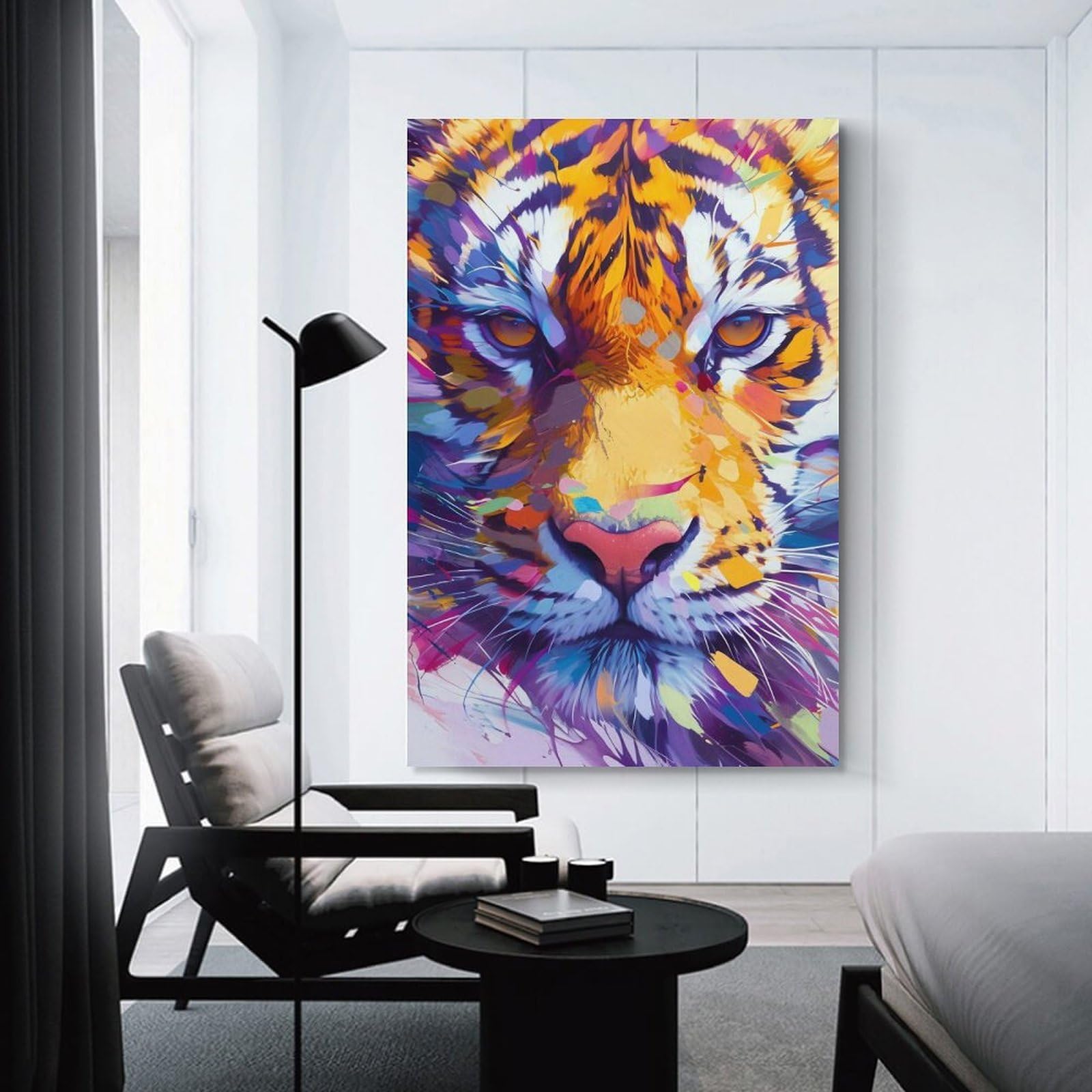 Junmoney Colorful Tiger Portrait Wall Art Print 24x36inch(60x90cm), for Art Walls, Layered Displays Or Homes, Wall Decor Suited to Curated Displays
