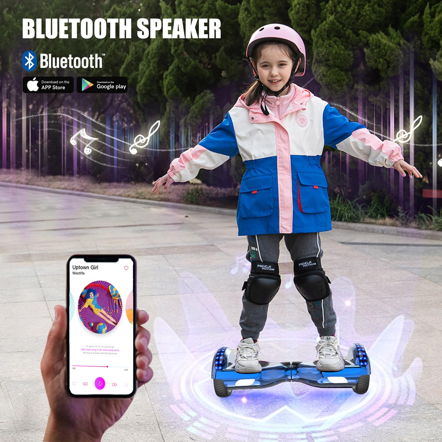 RCB Hoverboards 6,5 Zoll Skateboard Kinder und Jugendliche Hoverboards mit Bluetooth - Led Licht Segway mit Leistungsstarkem Motor Geschenk für Kinder