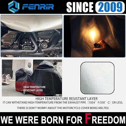 Miniatura 5 de FENRIR Cubierta de motocicleta de 108 pulgadas, impermeable, para almacenamiento al aire libre, tubo de escape antiquemaduras, agujero de antena