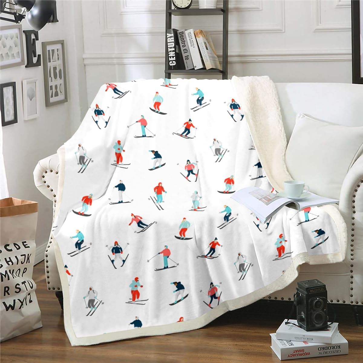 Tizhweqo Skate Fleece Blanket, 3D Printing Soft Ski Throw Blanket, Fluffy Blankets for Beds, Sofa and Couch, for Kids Adults, 130x150cm Y2703