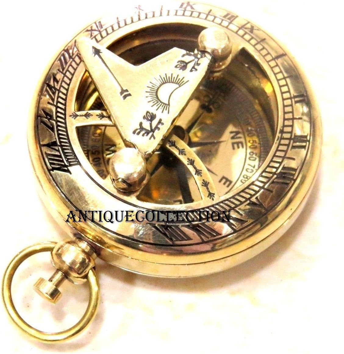ANTIQUECOLLECTION Brass Push Button Sundial Compass