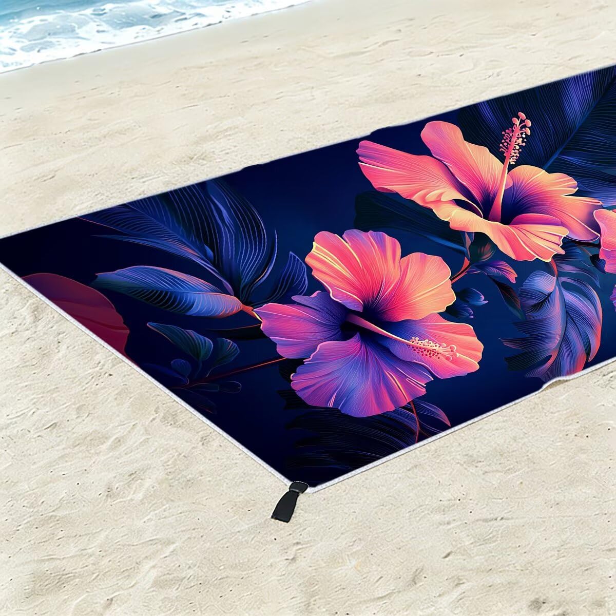Ręcznik plażowy z mikrofibry, duży ręcznik kąpielowy 100 x 220 cm, zestaw 2 szt. szybkoschnących prześcieradeł kąpielowych w kwiaty, odporny na piasek ręczniki plażowe z mikrofibry do podróży
