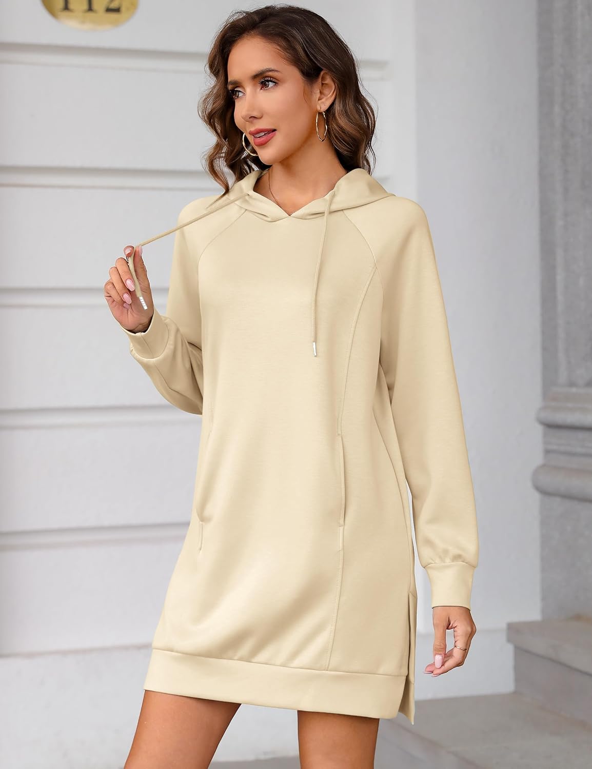 Quenteen Hoodie Dress for Women Sweatshirt Dress Oversized Casual Split Hem 2025 Fall Winter Pullover Dresses with Pockets - Image 3