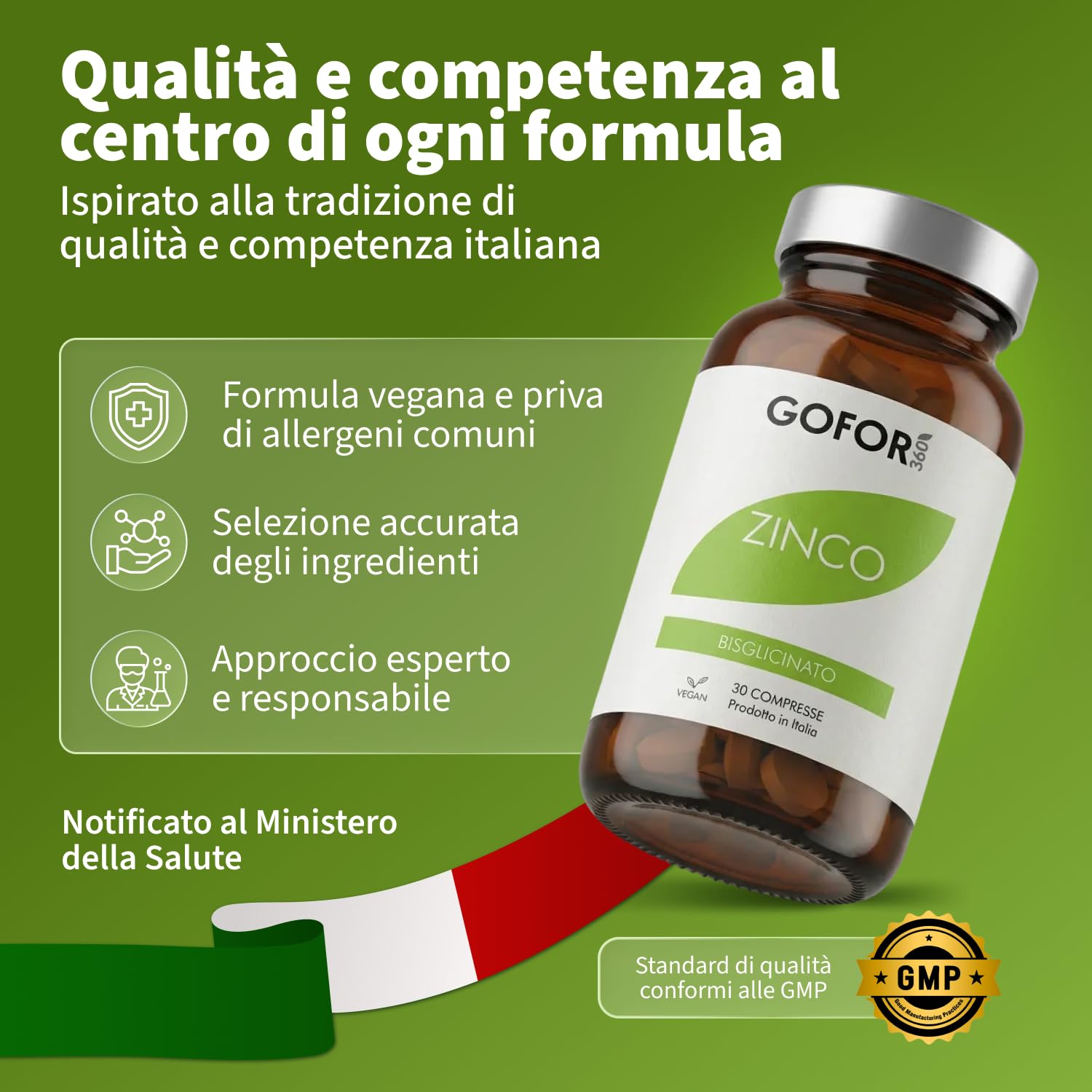 Gofor360 Zinco Bisglicinato Puro — Integratore di Zinco ad Alta Biodisponibilità per Uomo — Supporto a Testosterone, Difese Immunitarie, Funzione Cognitiva e Pelle Sana — 60 Capsule