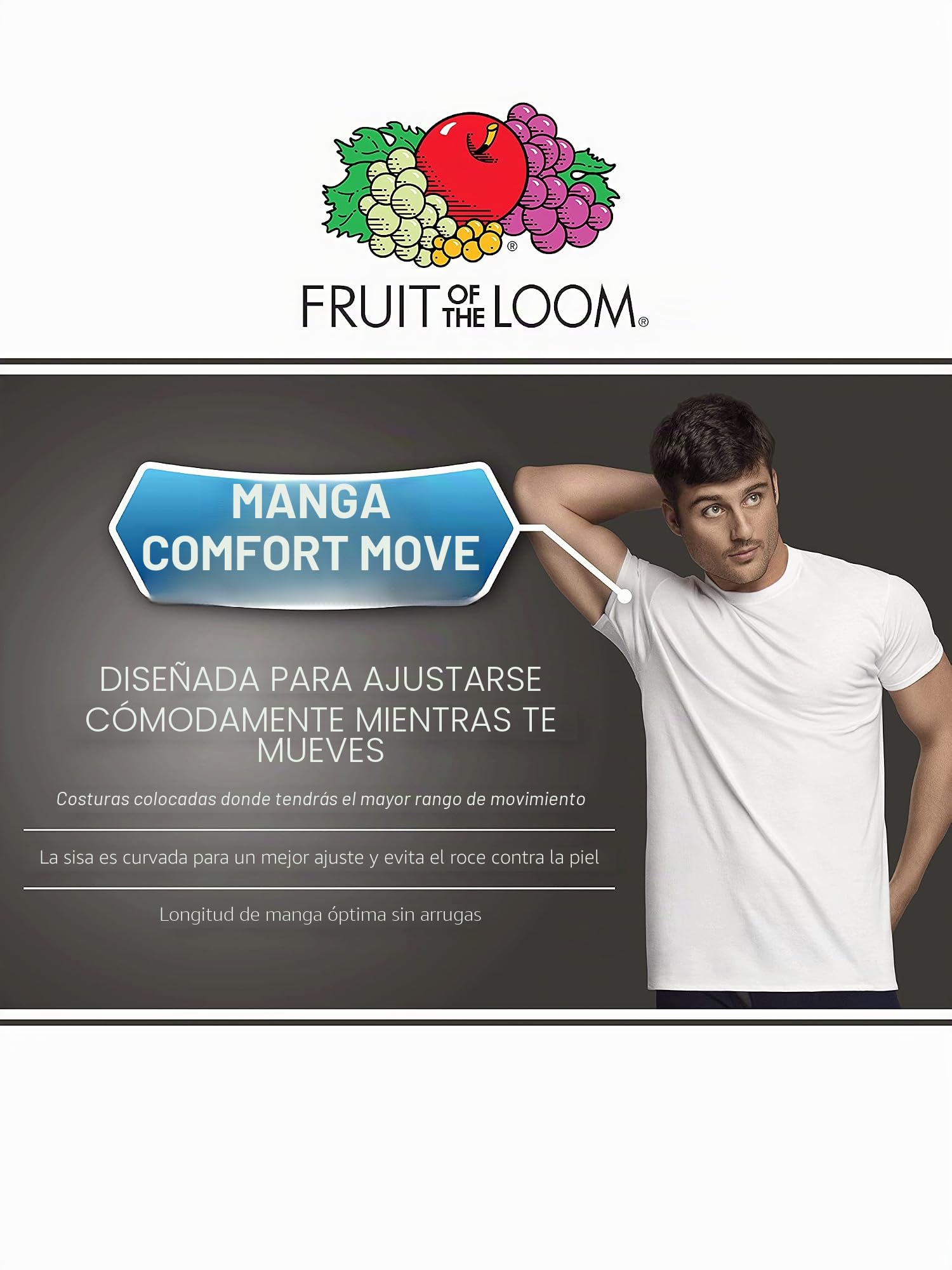 Fruit of The Loom V-Neck Undershirts, Moisture Wicking & Tag Free, Also Available In Tall Sizes Camiseta Hombre (Pack de 6)
