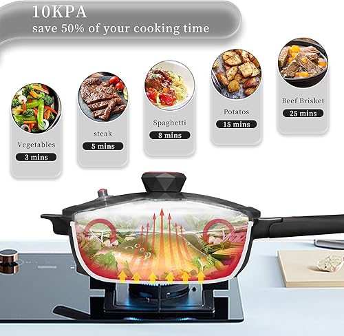 Vista 60 de TIBORANG Sartén antiadherente 8 en 1 multiusos de 11 pulgadas, 5 cuartos de galón, con tapa de vidrio, mango que se mantiene fresco, rejilla al