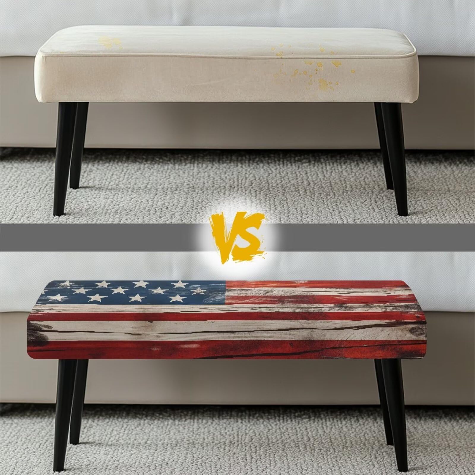 Cugasmaru Bench Seat Cover Blue American Flag Bench Covers Slipcover Rectangle 4th of July Decorations Waterproof Dining Chair Slipcover Vintage Patriotic Outdoor Seat Protector