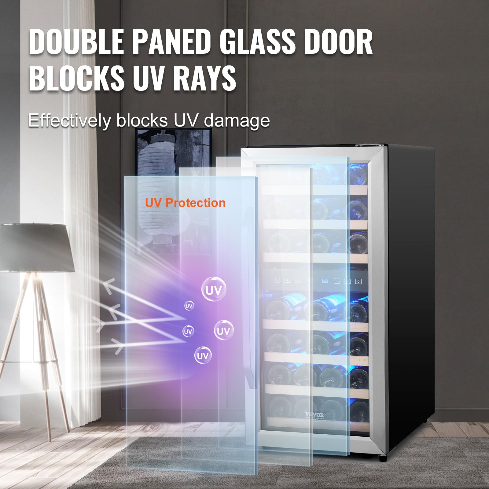 VEVOR 33-Bottle Wine Cooler, Dual Zone & Dual Temperature Wine Fridge, Freestanding Refrigerator With Circulating Air-Cooling And Digital Control, Tempered Glass Door With Uv Protection, For Home Bar on Fridge.com - View 5