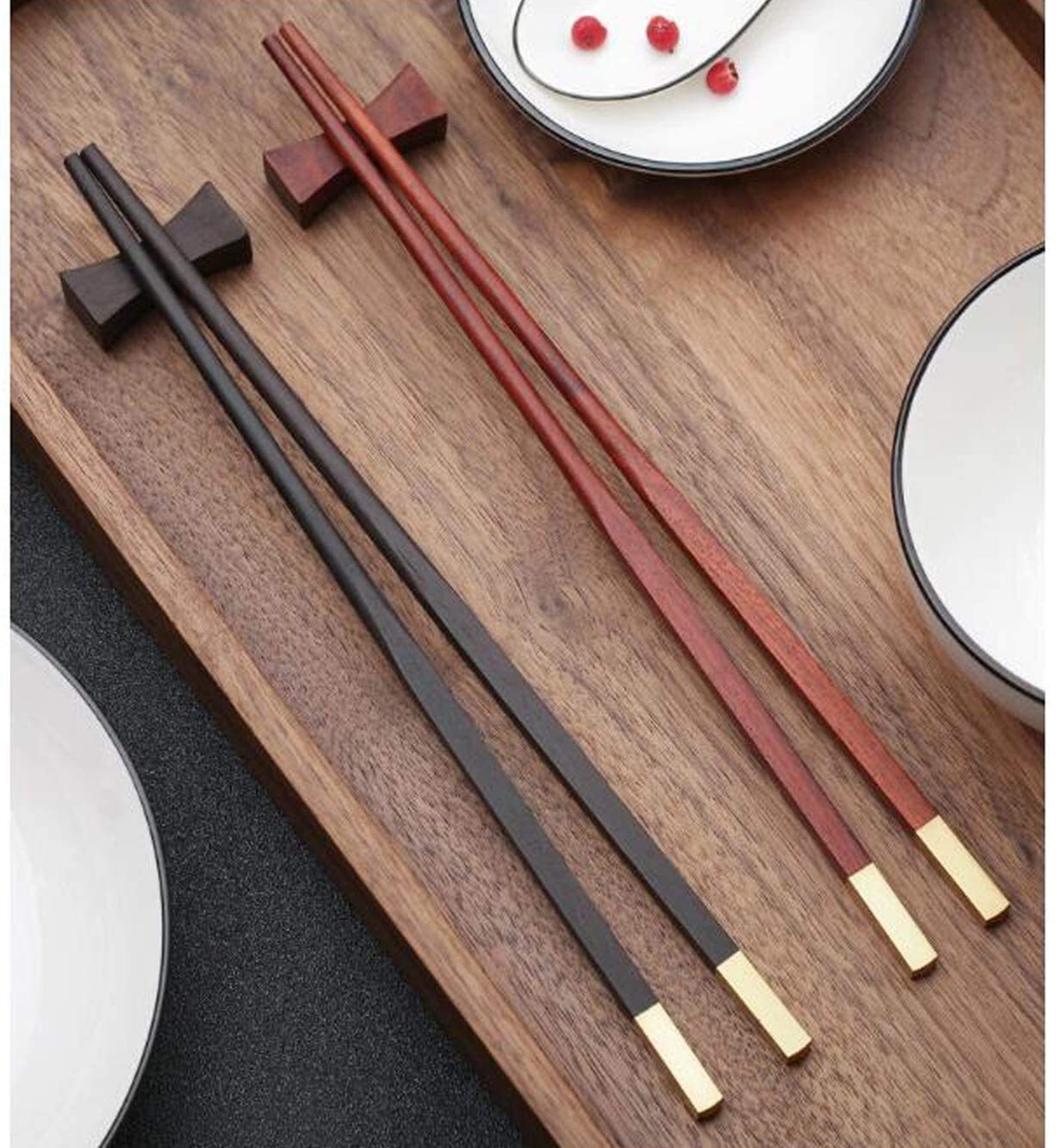 Wiederverwendbare Essstäbchen, spülmaschinenfest, chinesisches Essstäbchen, 2 Paar Essstäbchen aus Holz und Essstäbchenablage, spülmaschinenfeste Essstäbchen, lackfrei, wachsfrei, natürlich, gesund,