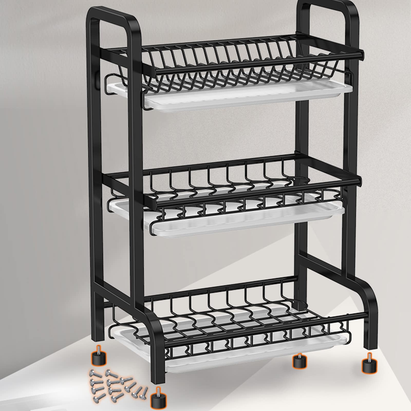 Escurridor de Platos, Rejilla para secar Platos de Acero Inoxidable 304 con Bandeja de Drenaje, Soporte para Utensilios, Soporte para Tabla de Cortar, escurridor de pla,3 Layers 42.5x61cm
