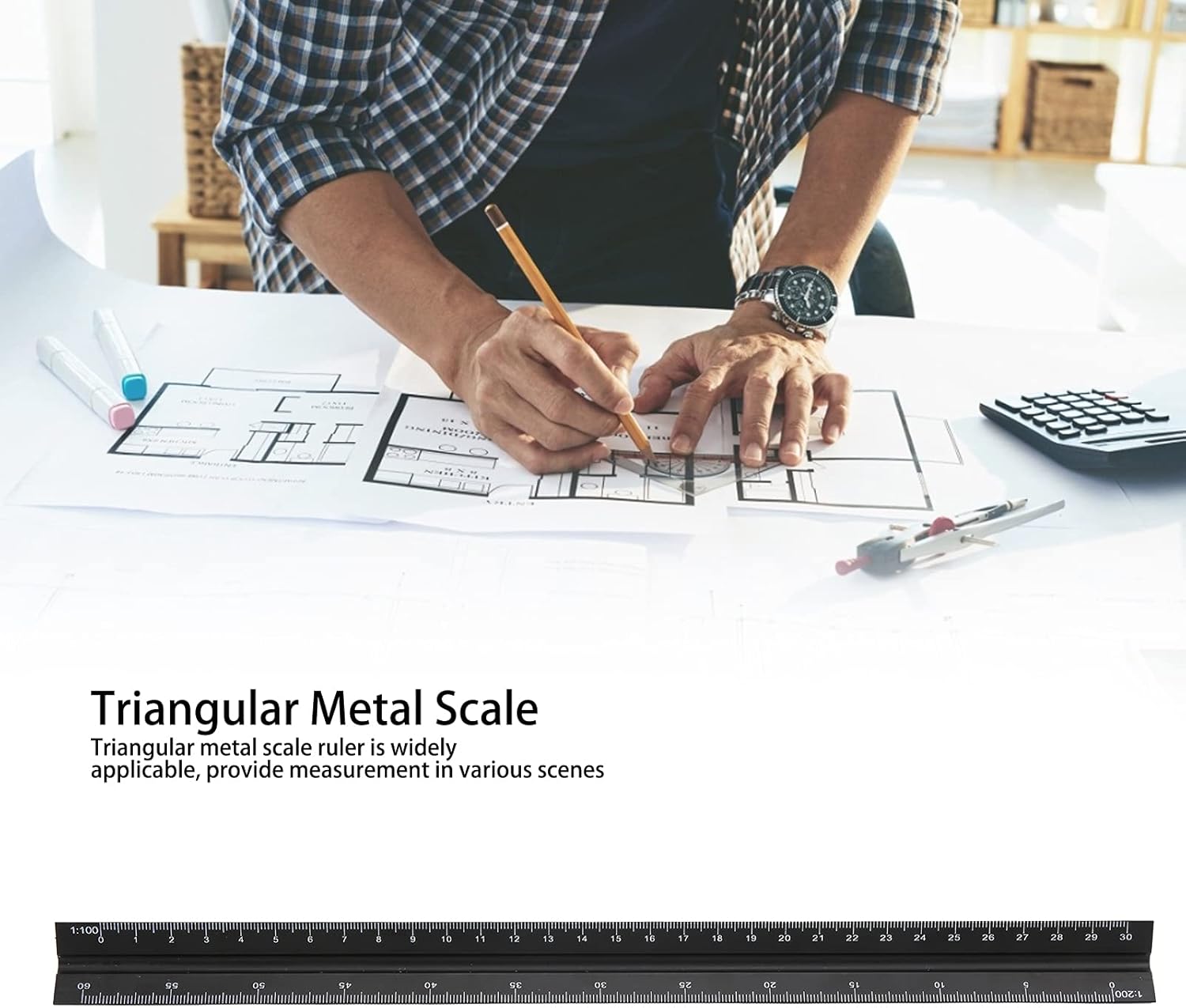 Eujgoov Triangular Metal Scale Ruler Triangular Scale Aluminum Alloy Exquisite Production with Accurate Scale for Home Improvement Measurement 30cm : Office Products
