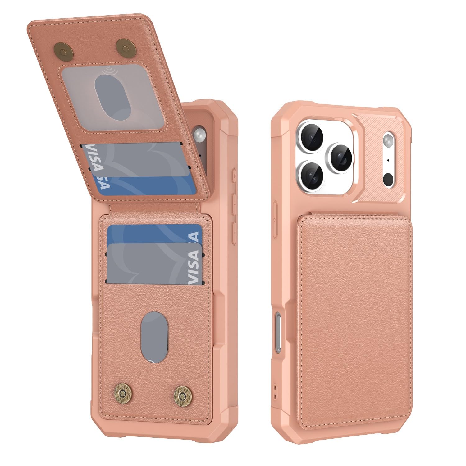 Étui iPhone 17e 16e portefeuille antichoc avec support carte cuir rose - 7