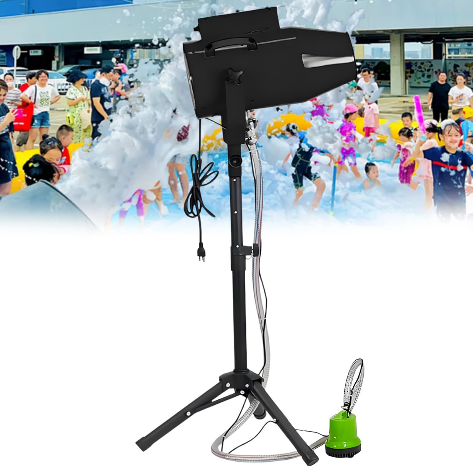 SHUMIAO Foam Machine for Parties 1000W, Jet Foam Maker with Stable Tripod Stand, Water Pump Included, Adjustable Angle, Long Shoot Range for Summer Pool Parties, Backyards, Festivals