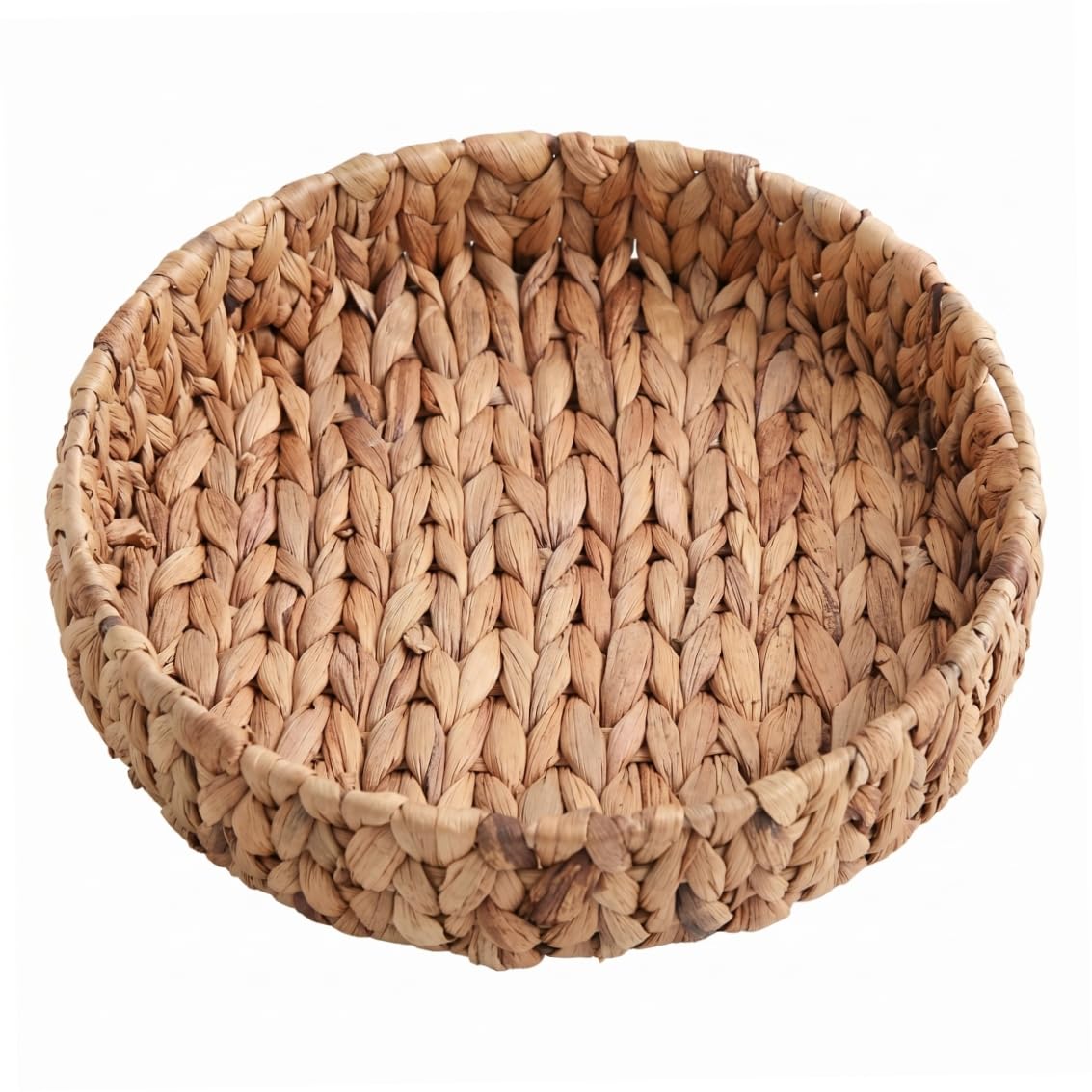 Monetais Round Woven Tray, Handwoven Water Hyacinth Wicker Serving Tray with Handle for Kitchen/Bedroom/Bathroom, M Round Rattan