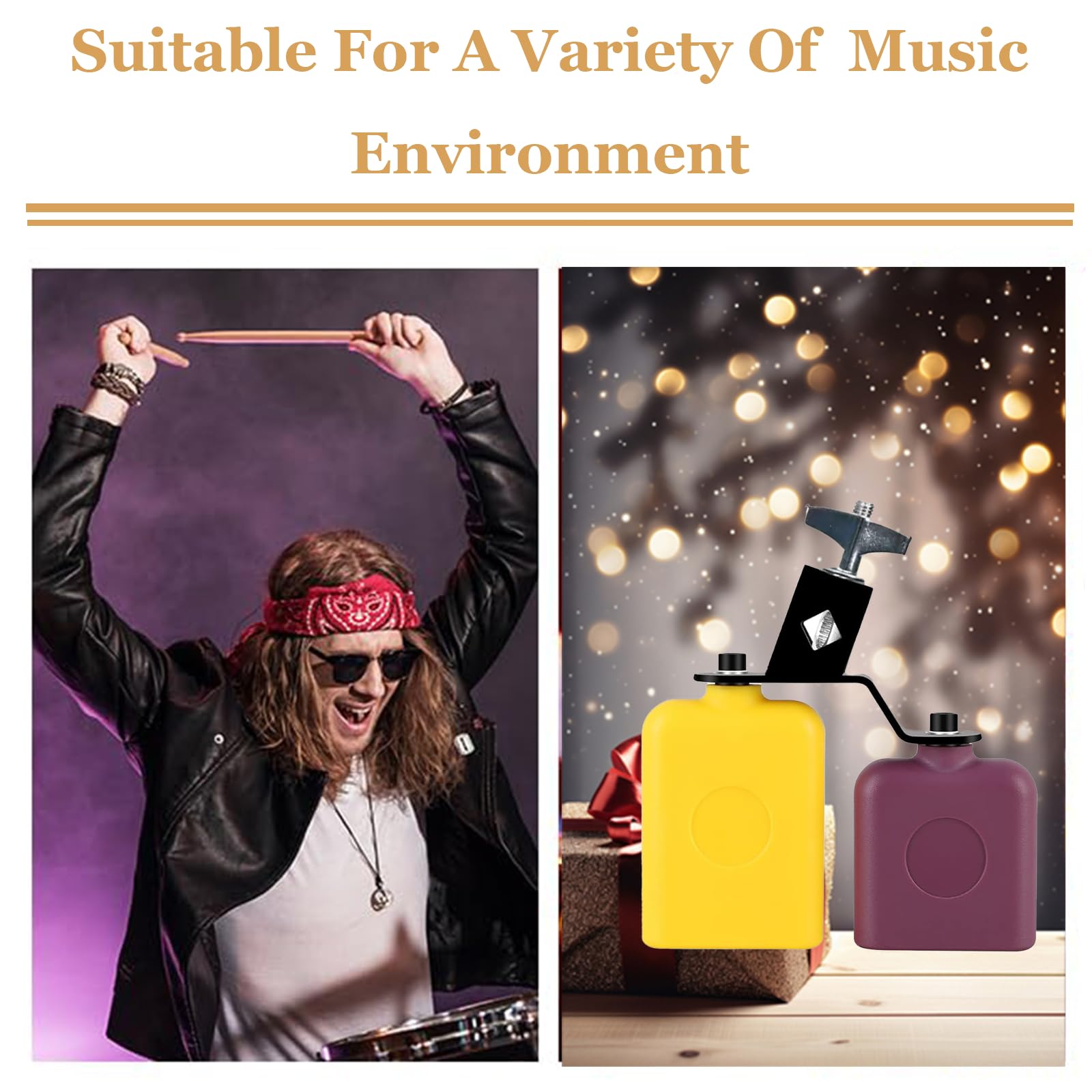 MOONBACK Jam Block Set, Plastic Cow Bell Double Sambago Bell e Blocco Percussioni Musicali, Latino Percussione Strumento Kit