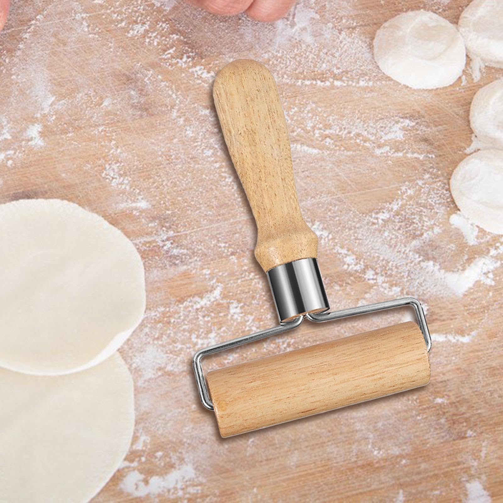 Rodillo Manual para con Mango Ergonómico Roller de Acero Inoxidable y Madera Herramienta Antiadherente para Fondant Accesorio de Cocina Adecuado, 4 Piezas