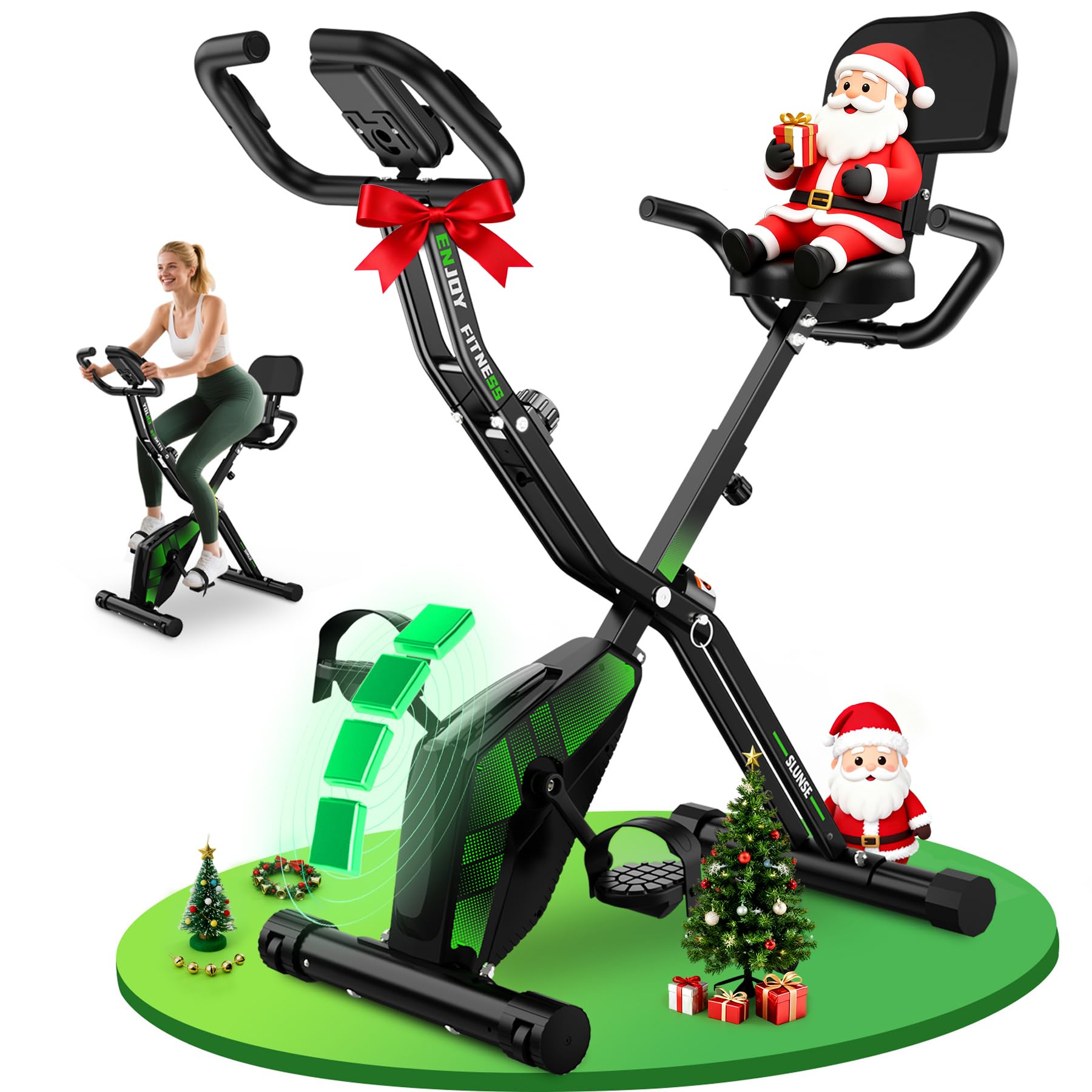 Heimtrainer Fahrrad, SLUNSE Neues 5-in-1 Hometrainer Fahrrad Klappbar, Ergometer Heimtrainer mit 16-fach Magnetwiderstand, Leise & Bequem, LCD-Display, Belastbar bis 160kg, Home Trainer