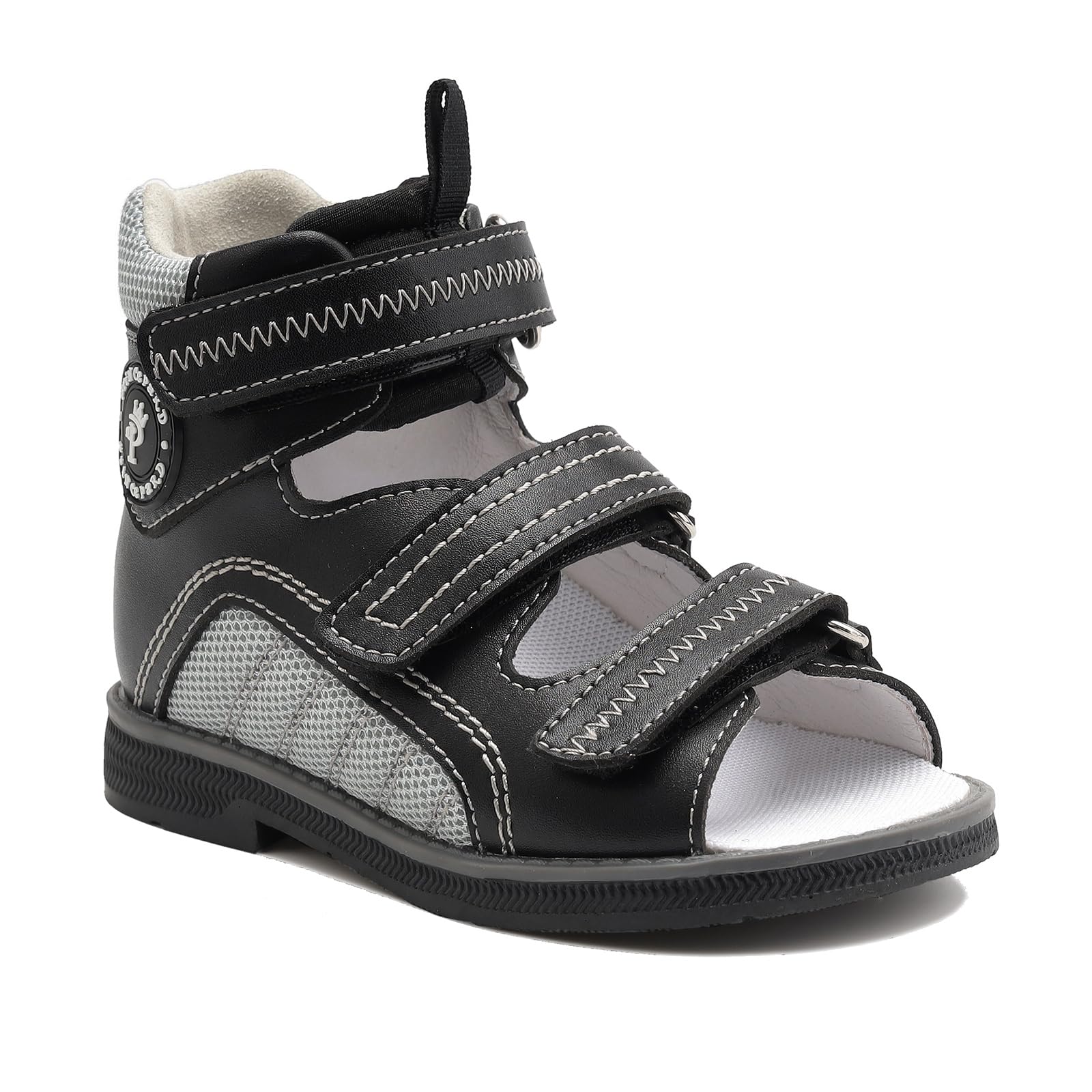 Sandalias ortopédicas para niños pequeños con soporte para arco y tobillo, zapatos negros con respaldo alto para niños
