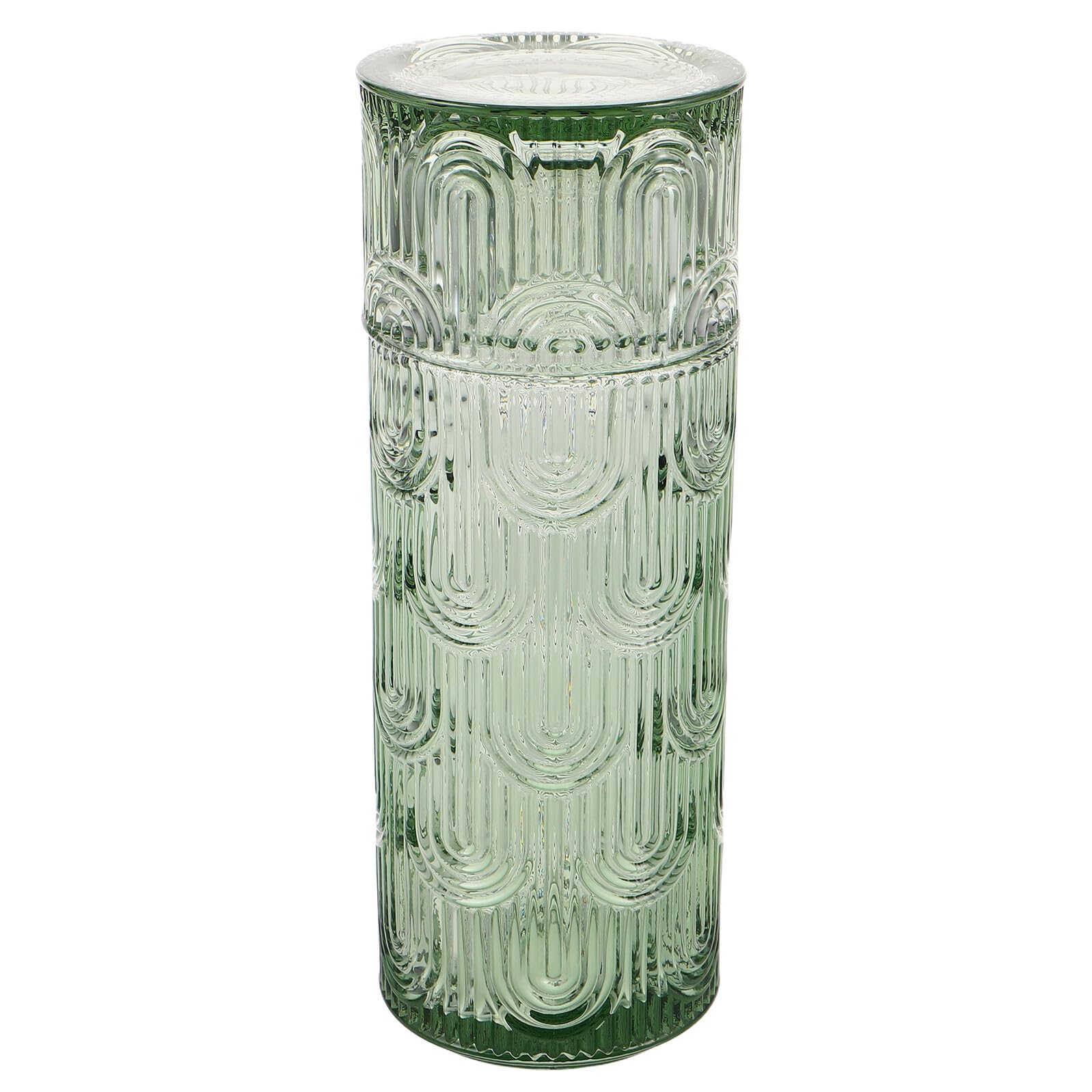 Nachttisch Wasserkaraffe Satz mit Trinkglas aus Klarem Geprägtem Glas Kaltwasserflasche und Saftkrug für Schlafzimmer und Büro Karaffe mit Deckel Vielseitig für Wasser Saft und
