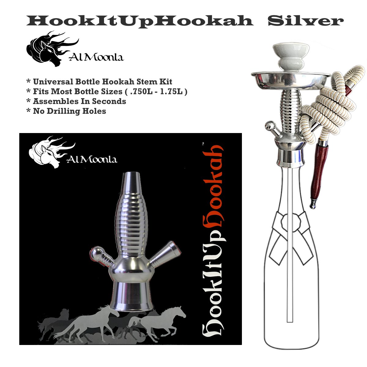 HookItUpHookah Universal Bottle Hookah Stem Kit (Silver) Buy Online in