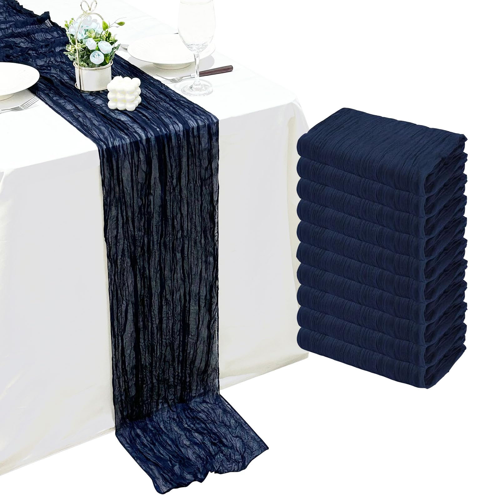 Photo 1 of 10Pack Navy Blue Cheesecloth Table Runners Sheer Gauze Cheese Cloth Table Runner, Navy Blue Table Runner for Wedding Party Baby Shower Home Decor