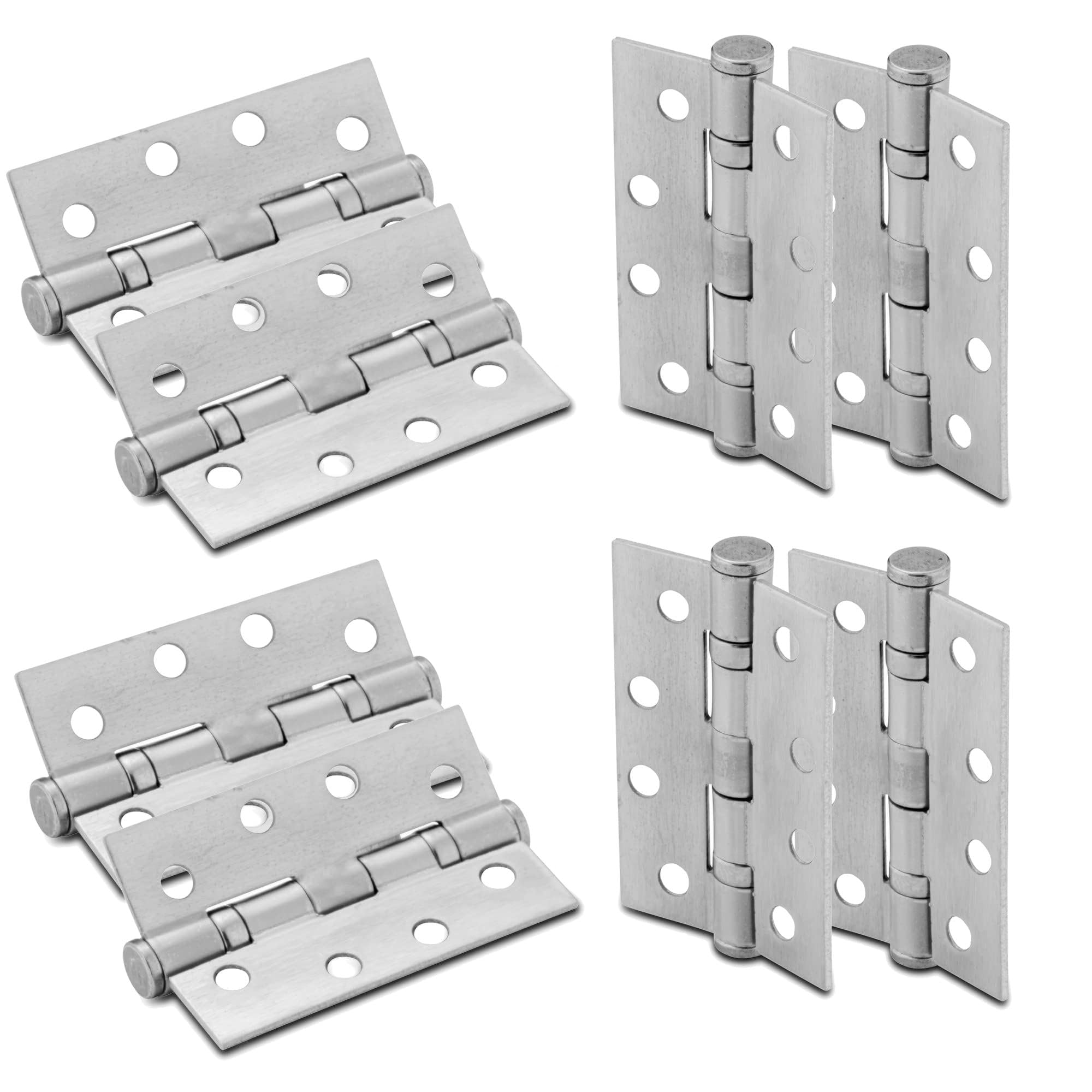 Xfort Satin Chrome 4 Inch (100Mm) Ball Bearing Hinges, Steel Door Hinge For Wooden Doors (4 Pairs)