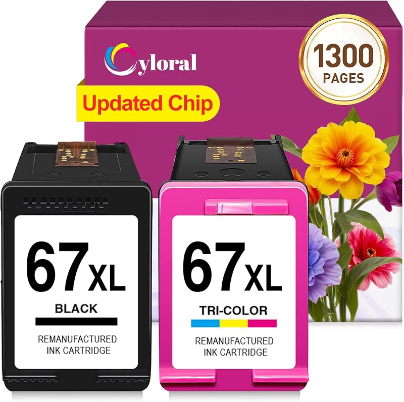 67XL Ink cartridges for HP Printers 4255e 4258e Black/Tri-Color | 2 Pack Combo for HP Envy 6000 6400 series DeskJet 4200e 4252e 4175e 2700e 2755e 2723e 2800e 2852e 2827e 2855e