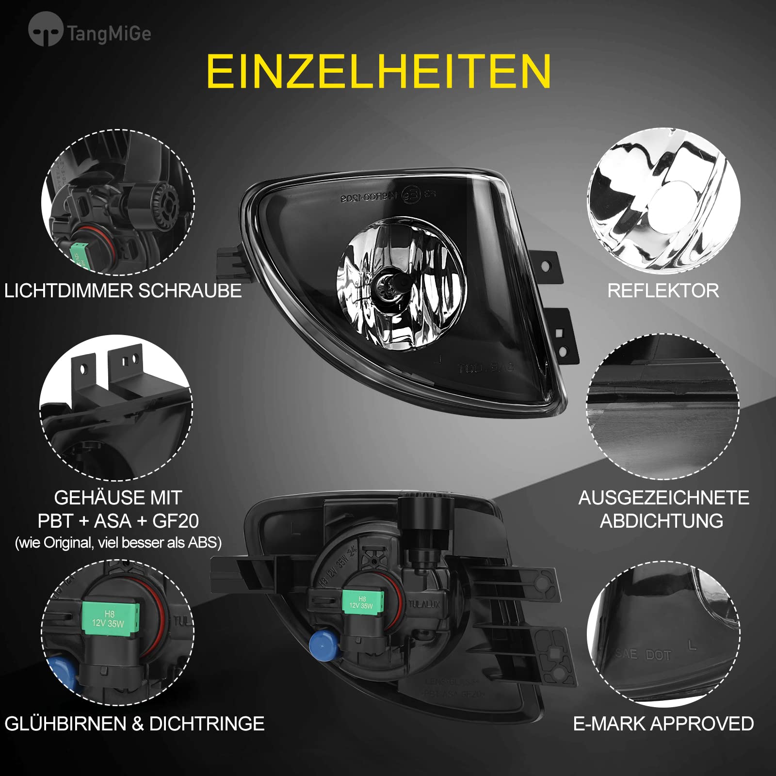 TangMiGe Nebelscheinwerfer Kompatibel mit BMW 5er F10 F11 01/2009-06/2013, für Standard Stoßstange, für Fahrzeuge mit Standheizung, 63177216888 63177216887, 1 Paar, Schwarz Smoke Objektiv