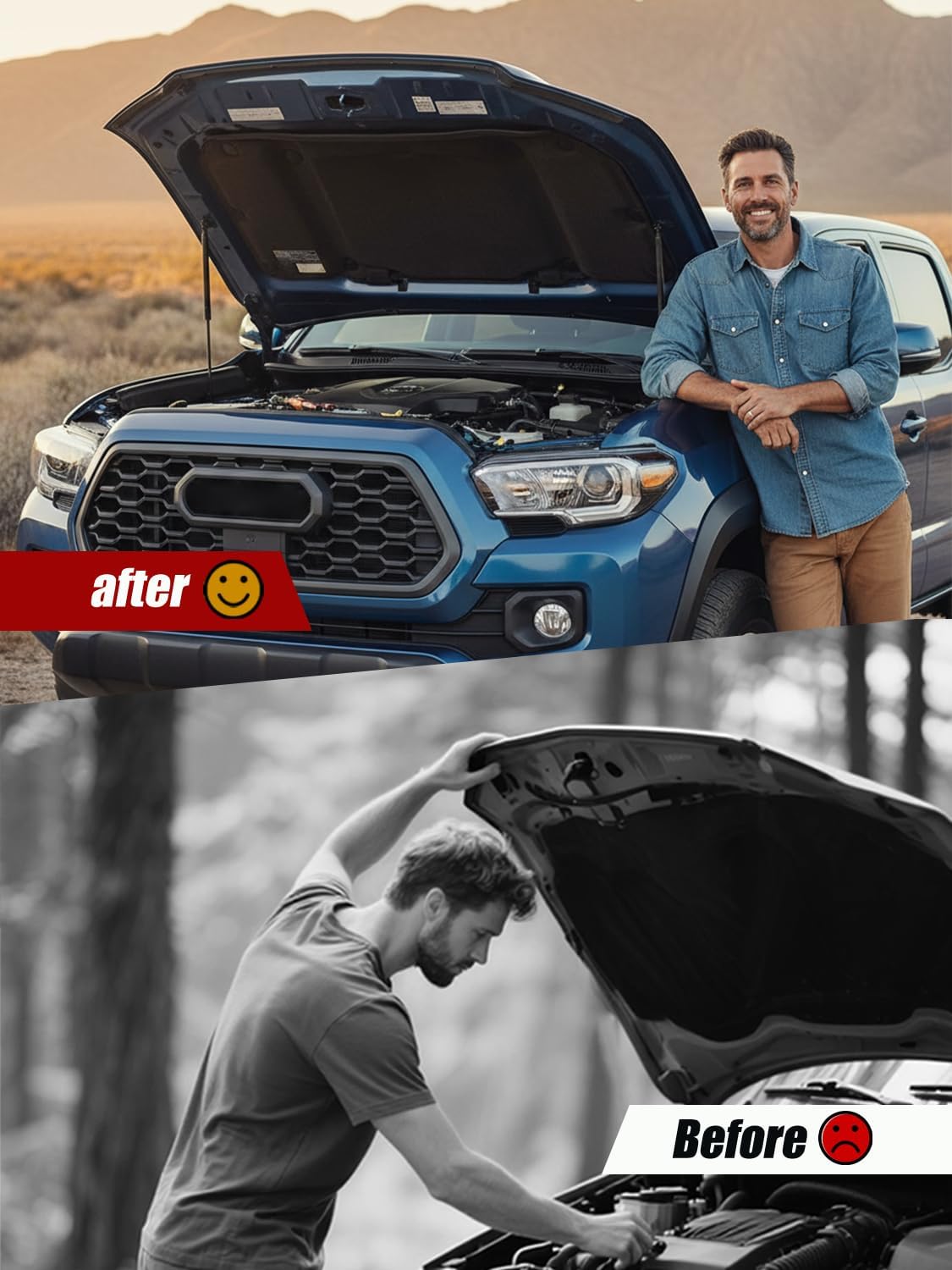 Vepagoo Front Hood Strut Kit fit for Toyota Tacoma 2024 2025 2026, Hood Lift Supports Gas Shocks for Toyota Tacoma Accessories (No Drill), 2 Pcs