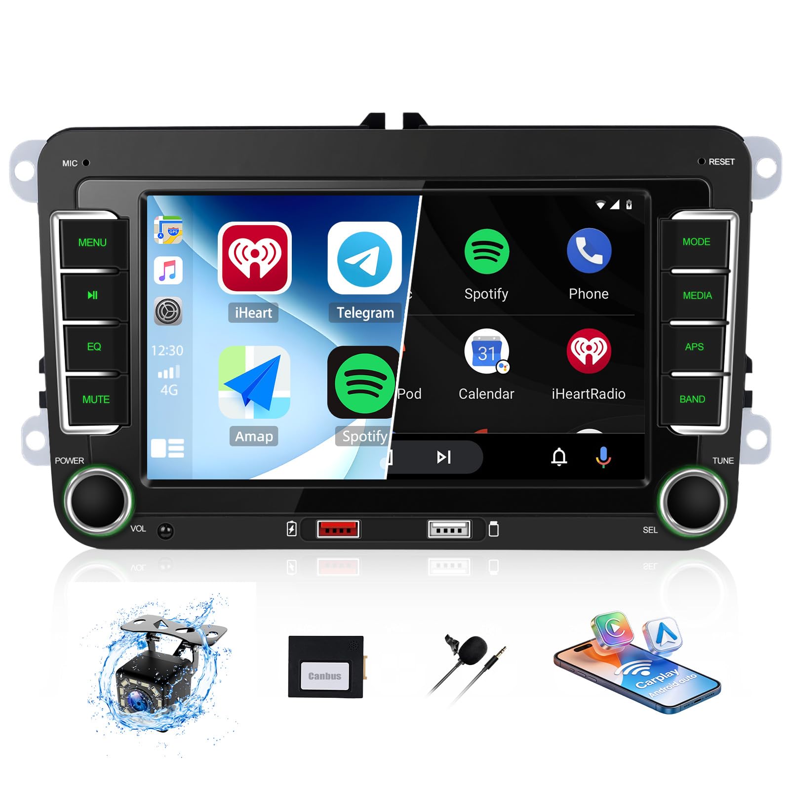SIXWIN Autoradio für VW Golf 5 Golf 6 Skoda Passat Seat Tiguan Touran mit CarPlay/Android Auto/Mirror Link,7 Zoll IPS VW Bildschirm mit Bluetooth FM/AM/RDS EQ 2*USB Lenkradsteuerung+Rückfahrkamera