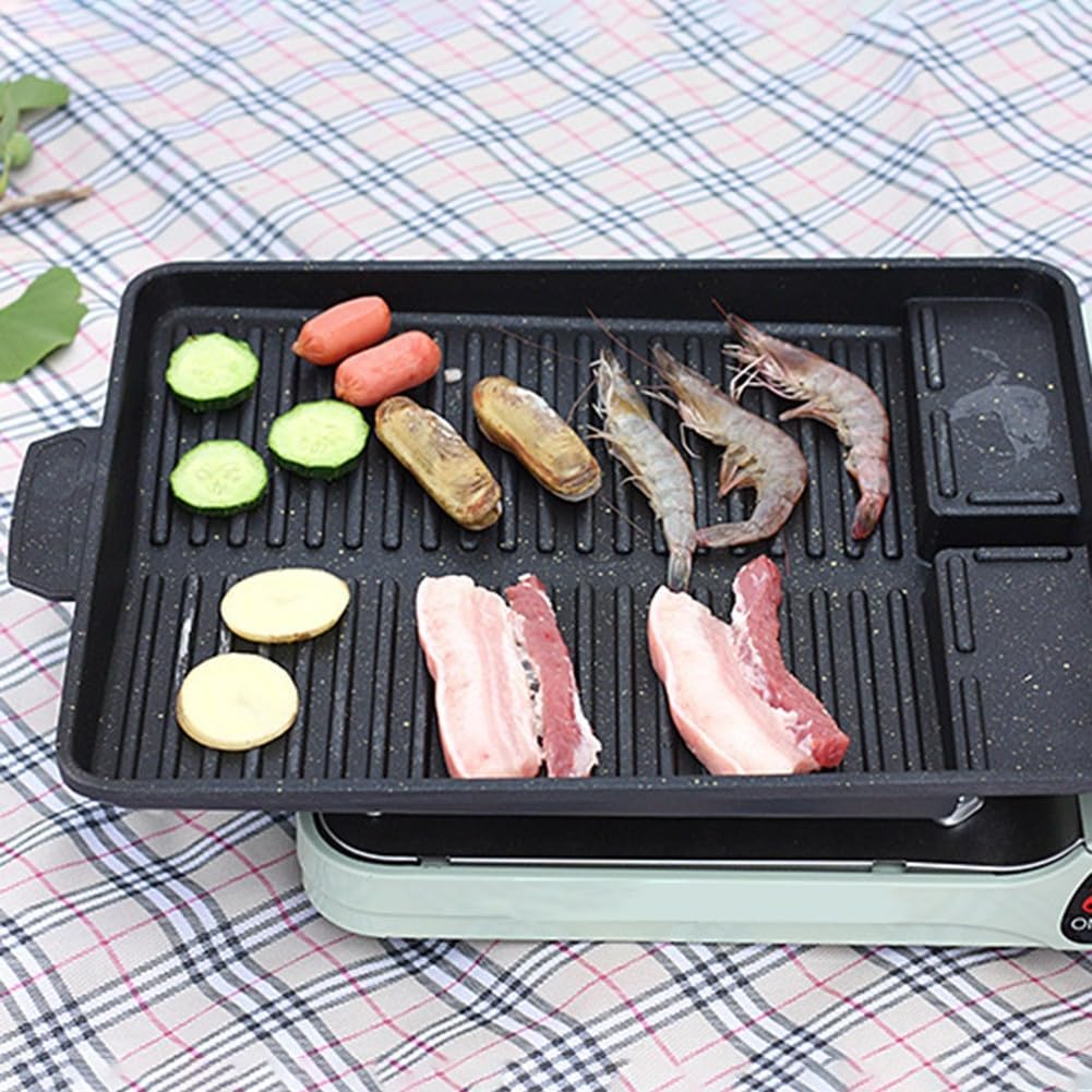 Piastra per barbecue reversibile, portatile, antiaderente, in alluminio, per forno a induzione a gas, campeggio, cucina all'aperto, 32,5 x 26 cm, nero