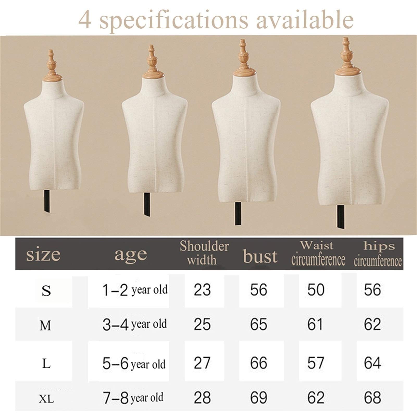 UWYTGF Mannequins Torso,Height Adjustable Children's Clothing Store Shop Window Display Stand Linen Fabric Iron Round Base,2 Styles,B-S,A,Extra Large