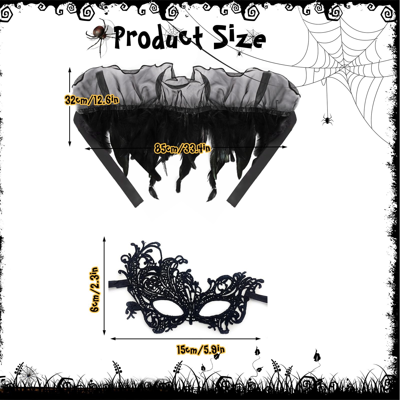 Xerteam Women LED light-up Black Feather Cape Shawl with Masquerade Masks Lace Eye Mask - Image 3