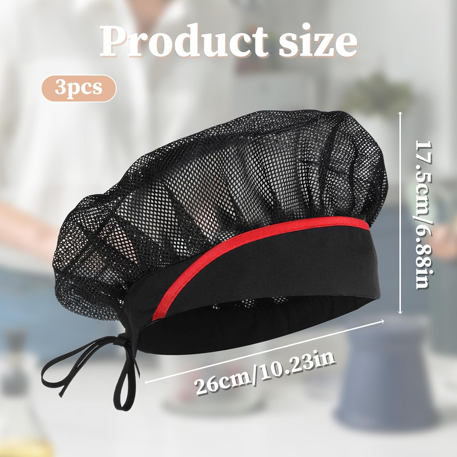 3 Pcs Elastic Kitchen Cooking Hat for Women Adjustable Chef Hat Food Service Mesh Cap Reusable Kitchen Cooking Hats Cook Chef Hair Nets Restaurant for Women (Black White Red) - Image 7
