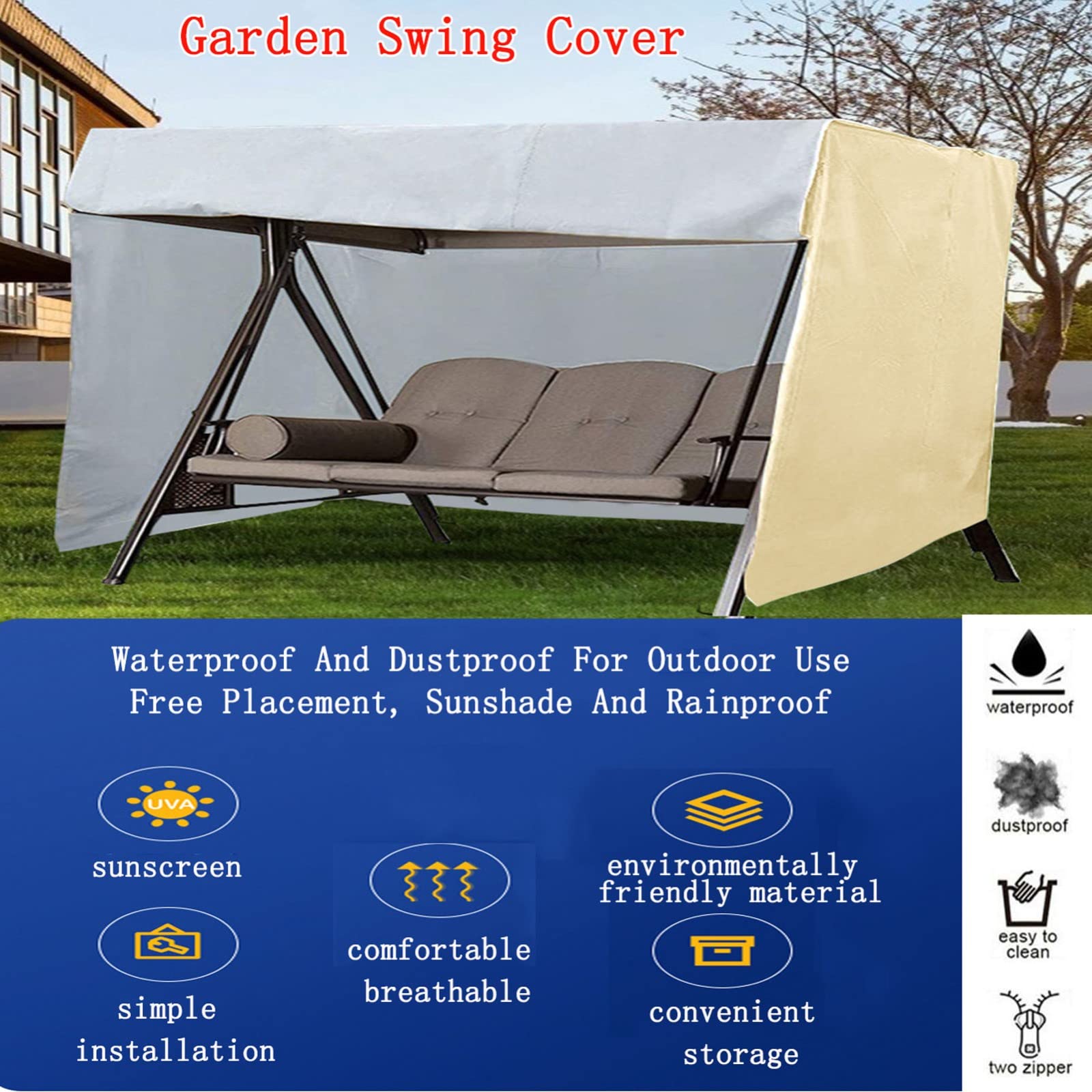 Copertura Impermeabile Per Dondolo Hollywood 3 Posti - 220x125x170 Cm, Verde, Con Cerniere E Corda Antivento - Foto 4