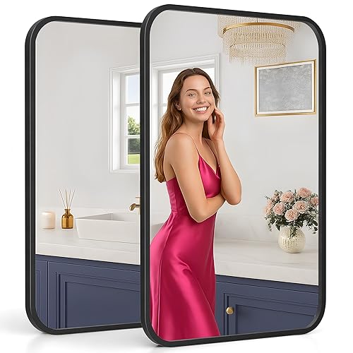24"x36" Matte Black Bathroom Mirrors for Over Sink 2-Pack, Heavy-Duty