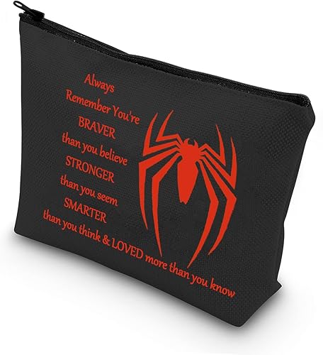 LEVLO Bolsa de maquillaje de película de araña, regalo inspirado en los fanáticos de la película, eres más valiente, más fuerte y más inteligente de