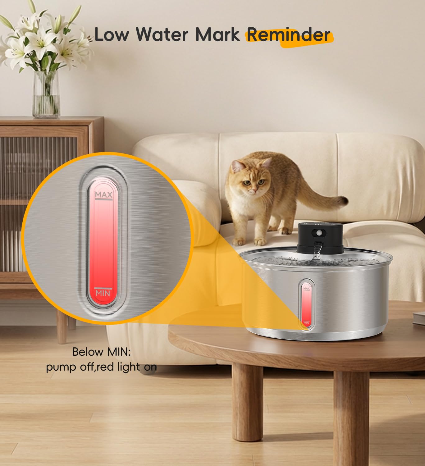Fuente de agua de acero inoxidable para gatos, fuente inalámbrica para perros de 186 fl.oz/1.45 galones | Fuente inalámbrica para mascotas; batería de 5000 mAh; interior; modos de agua triples; 25 dB ultra silenciosa
