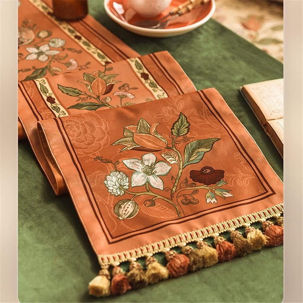 JSEIAJB Hand-Painted American Table Runner Pastoral Retro Table Cloth Long Coffee Table Dressing Table Decoration Cloth(D,30x160cm)