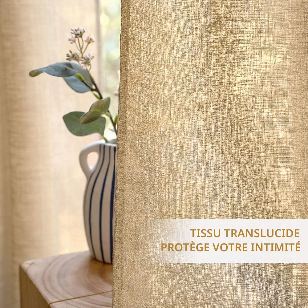 MIULEE 2 Panneaux Rideaux Lin Imitaion Rideau De Fenêtre Semi-Transparents Lisse Élégant Décoration Panneaux Voile De Fenêtre Durable Traitement pour Chambre Salon Balcon 140x245(L X H) Brown