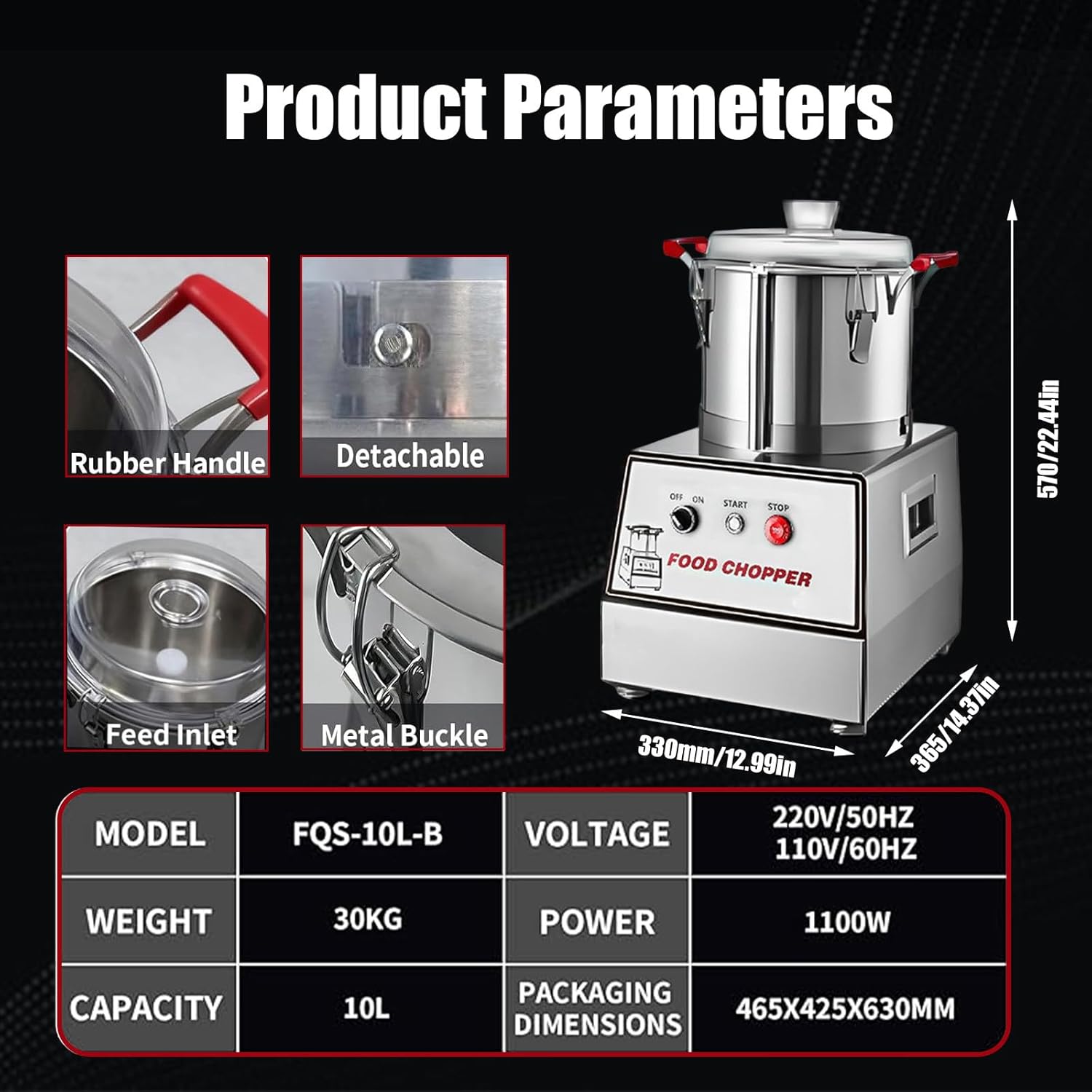 Commercial Multi-Function Food Processor Machine - 1400W Stainless Steel Electric Meat Grinder & Vegetable Chopper, Large Capacity with Safety Lock for Restaurant, Hotel, Food Factory Use 10L